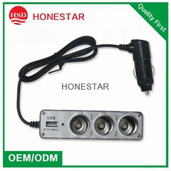 three ports car socket with USB 5V 2.1A output