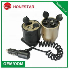 the lowest dual USB car socket with gold and SWITCH