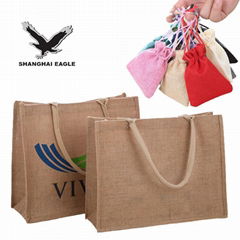 Eco Friendly Logo Customized Hemp Shopping Bag Burlap Beach Bag Hessian Jute Tot