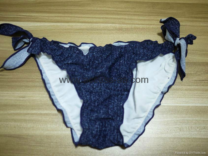 Hot Selling Ladies Bikini Denim Effect Fabric with Lace Decoration and Bows Swee 4