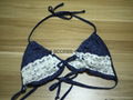 Hot Selling Ladies Bikini Denim Effect Fabric with Lace Decoration and Bows Swee 2