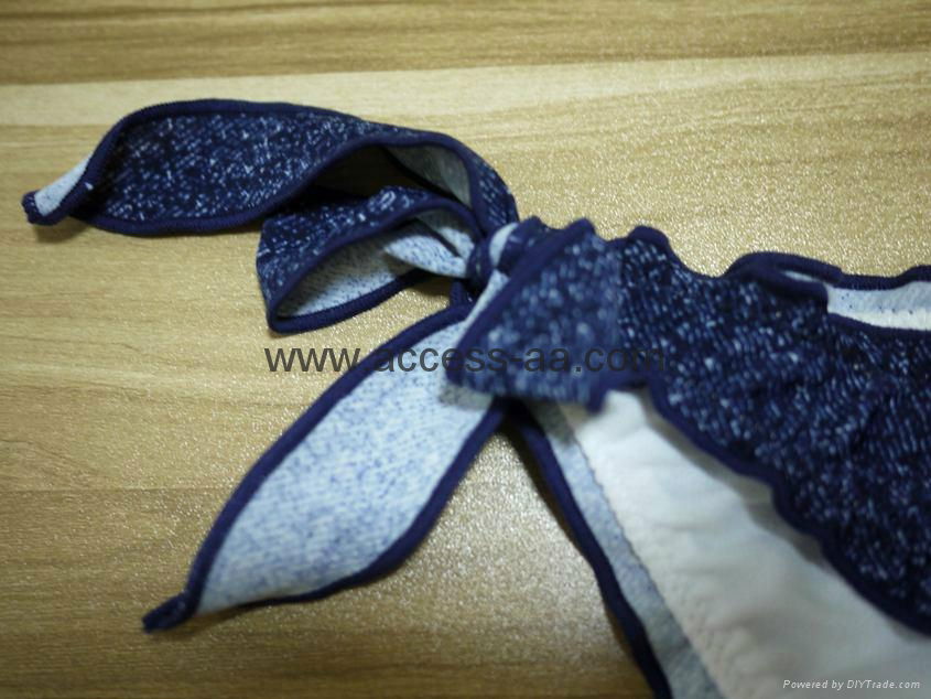Hot Selling Ladies Bikini Denim Effect Fabric with Lace Decoration and Bows Swee 5