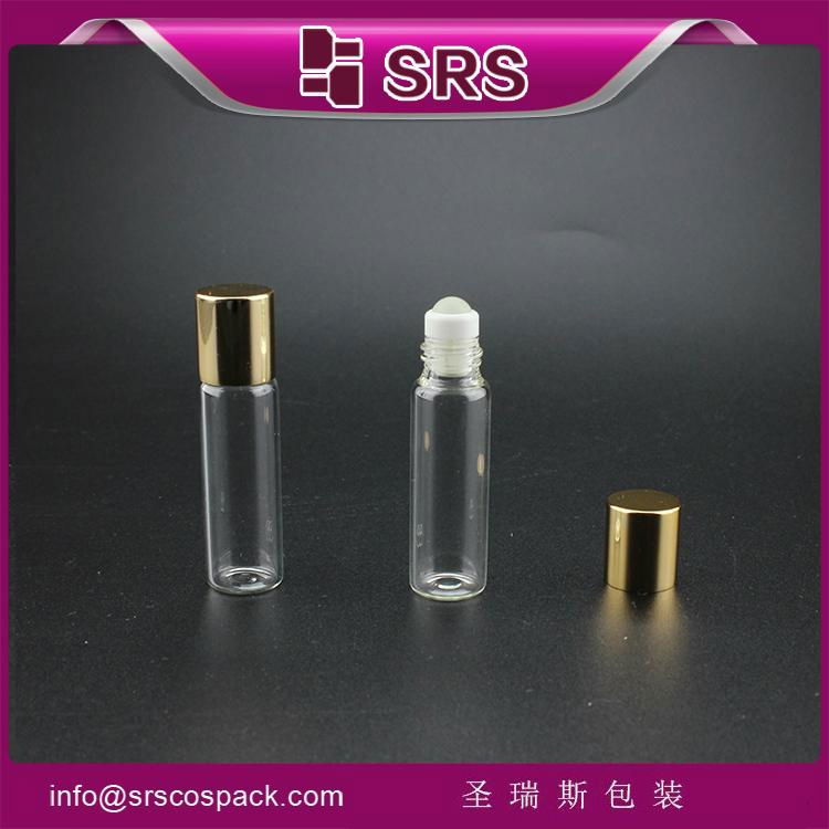 SRS promotion no leakage transparent perfume 5ml glass roll on bottle with steel 5