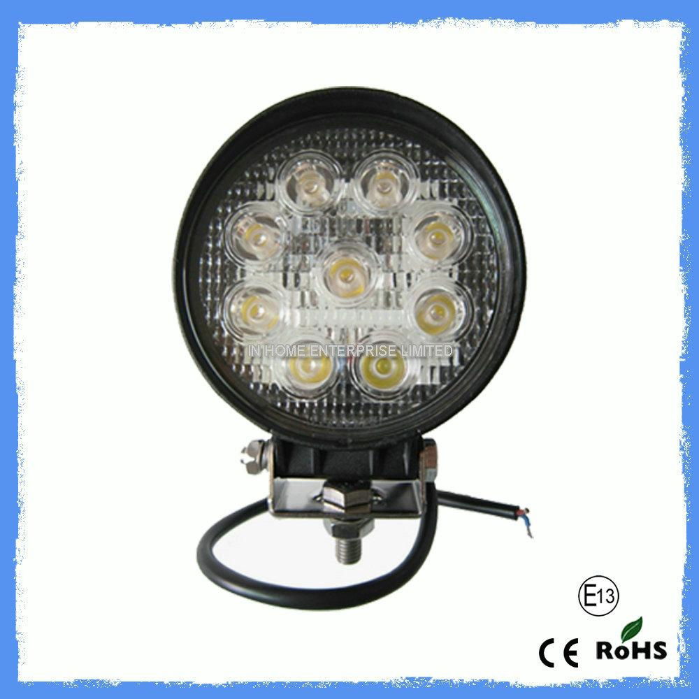 Aluminum 27W IP67 Waterproof LED Work Lamps / Round Led Work Lights 10V-30V
