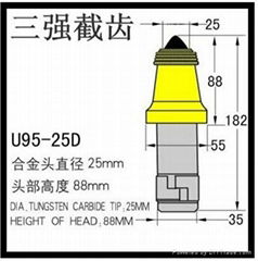 三强采煤机截齿35mm齿柄镐型U95-25D耐磨合金头防护层