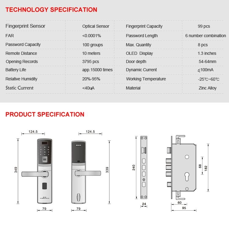 high quality digital fingerprint keypad door lock 5