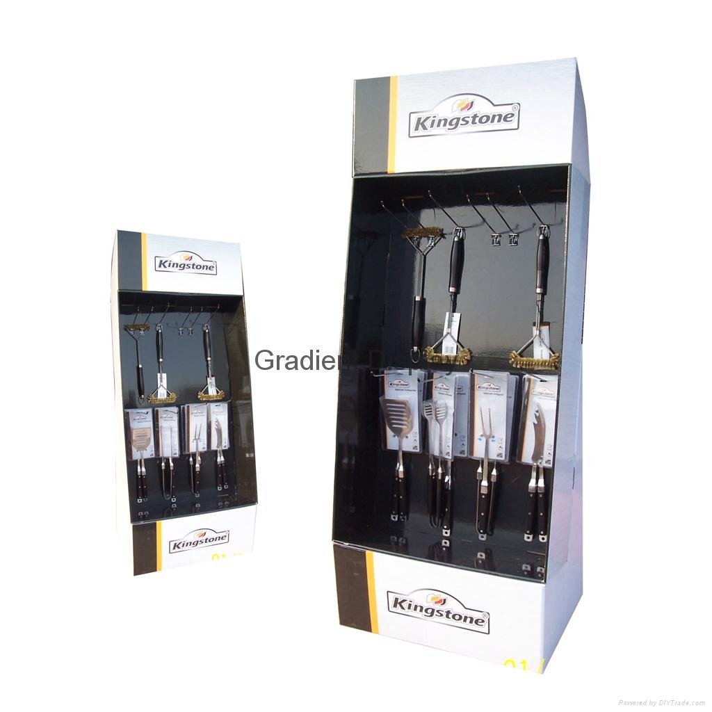 Floor hook cardboard display stand for product retail in market 4