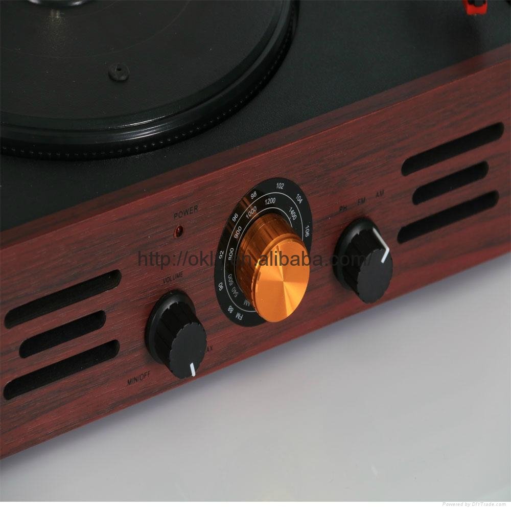 Retro Wooden vinyl turntable player with AM/FM radio 2015 4