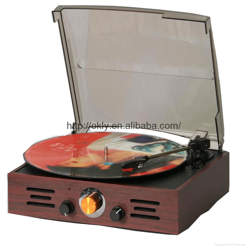 Retro Wooden vinyl turntable player with AM/FM radio 2015 5
