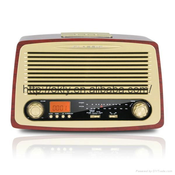 Home  Retro AM/FM wooden radio with  Alarm clock  