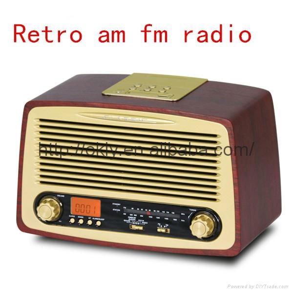 Home  Retro AM/FM wooden radio with  Alarm clock   2