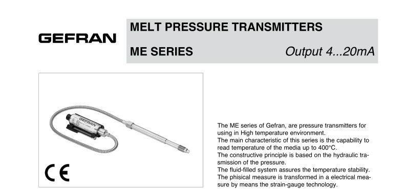  Italy Gefran ME2-6-H-B05C-2-3-D-B68 ME Melt pressure transducers and transmitte