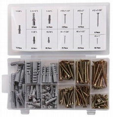 206pcs Flat Head Chipboard Screw and Plastic Fisher Anchor Assortment