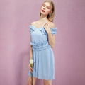 YIGELILA 61047 Summer Dresses Blue Pleated Backless Sexy Ployester Mini Dress  1