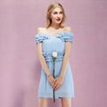 YIGELILA 61047 Summer Dresses Blue Pleated Backless Sexy Ployester Mini Dress  2