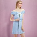YIGELILA 61047 Summer Dresses Blue Pleated Backless Sexy Ployester Mini Dress  3