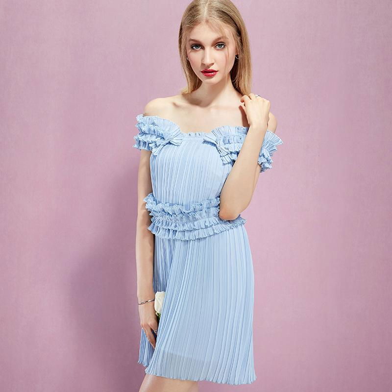 YIGELILA 61047 Summer Dresses Blue Pleated Backless Sexy Ployester Mini Dress  4
