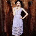 2015 YIGELILA 61139 New Fashion Hollow out V-Neck Purple Sexy Slim Lace Dress