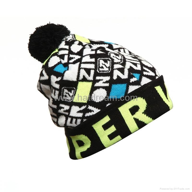 wholesale jacquard customized quick delivery autumn winter acrylic  beanie 3