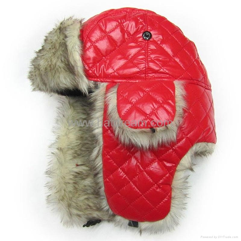 Earflap Russian Trooper Fur Ski Cap knitted winter warm hat bomber hat  2