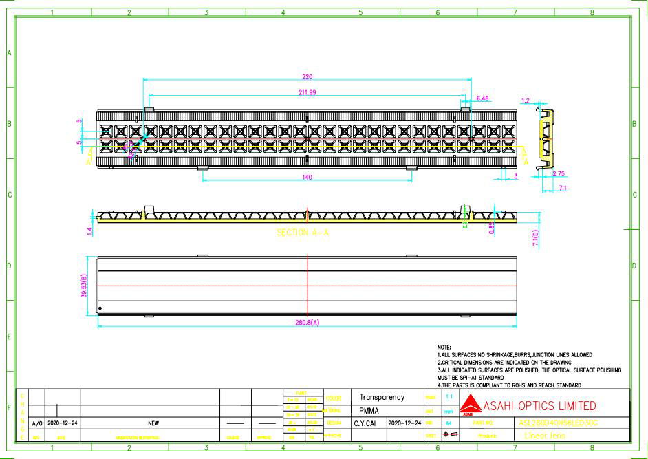 Cost-effective and industrial  56LEDs linear lens 280mm ZHAGA standard 30° 2