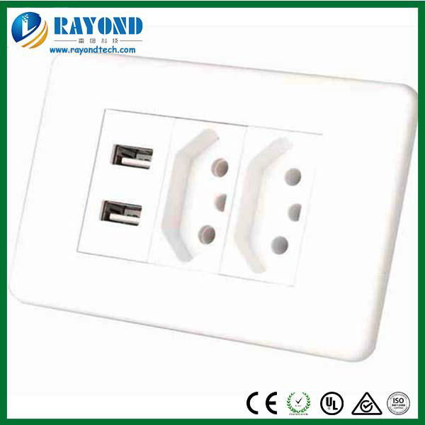 Brazilian Standard Electrical Power Socket with 5V 2.1A USB Charging Ports