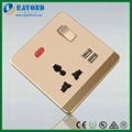 Golden Switched Multi-Standard Power Outlet with 5V/2100mA USB Charging Adapter 3