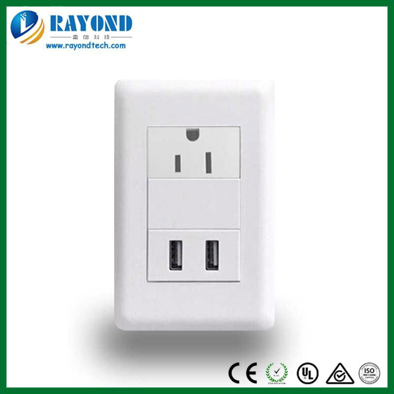 AC Input 15A-250V American Standard Duplex 5V-2100mA USB Charging Wall Outlet