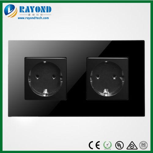 Double European Schuko Outlet Wall Socket with Tempered Crystal Glass Panel