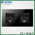 Double European Schuko Outlet Wall Socket with Tempered Crystal Glass Panel