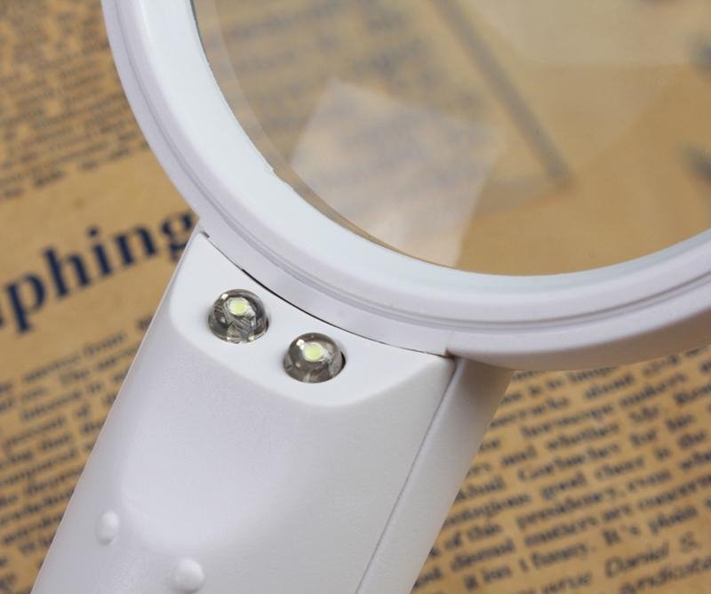High quality 3x 75mm white ABS frame 2 led handheld magnifier 3
