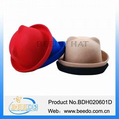 Top quality wool felt party bowler hat with ears