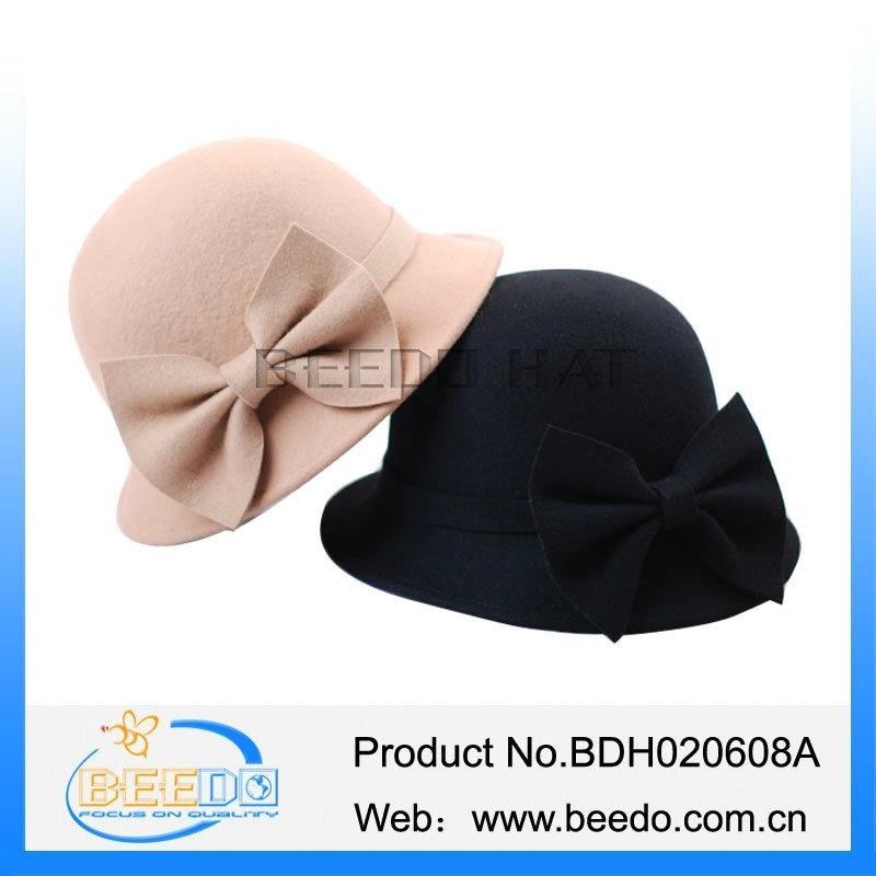 China wholesale cloche wool felt hat with adjustable cotton ribbon