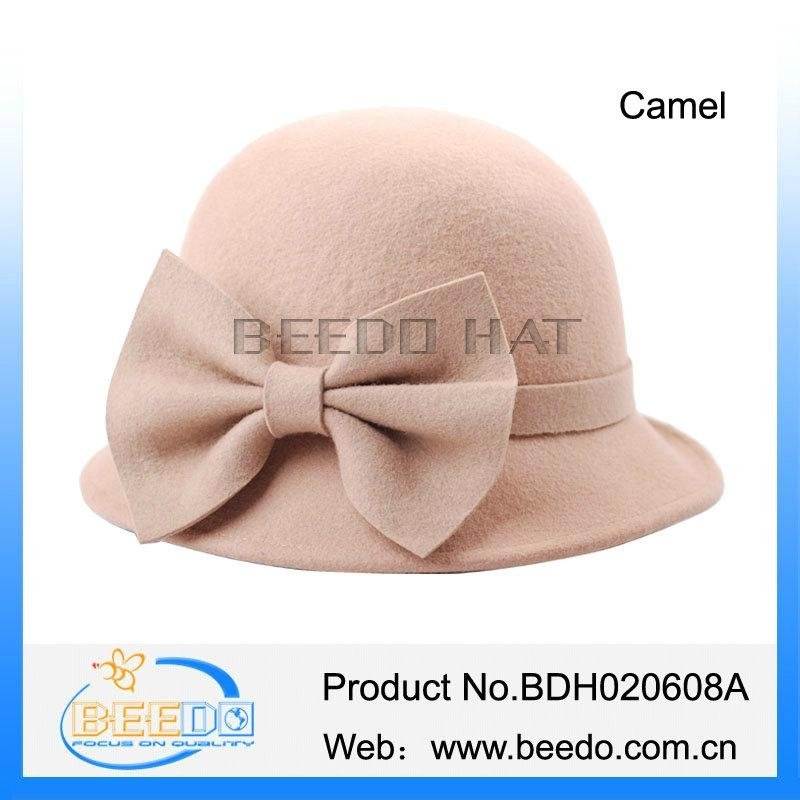 China wholesale cloche wool felt hat with adjustable cotton ribbon 2
