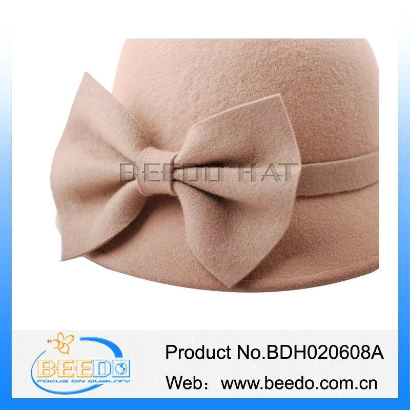 China wholesale cloche wool felt hat with adjustable cotton ribbon 4