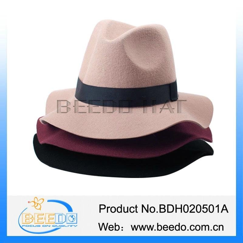 High quality wide brim floppy wool felt fedora hat with adjustable sweatband 3