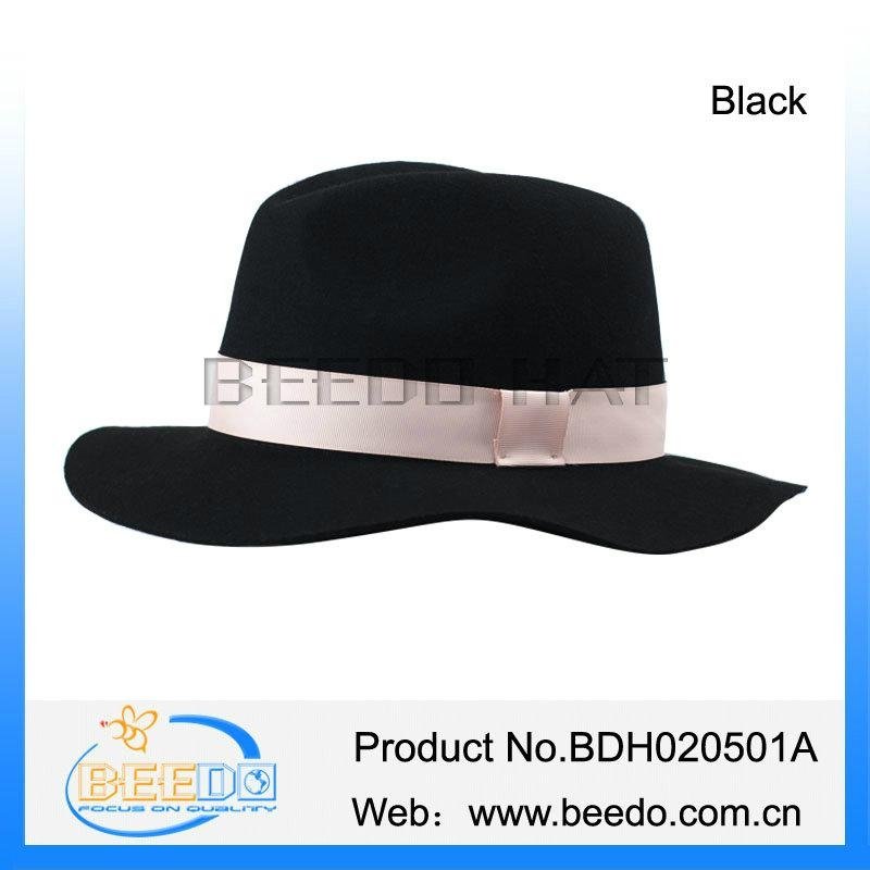 High quality wide brim floppy wool felt fedora hat with adjustable sweatband 2