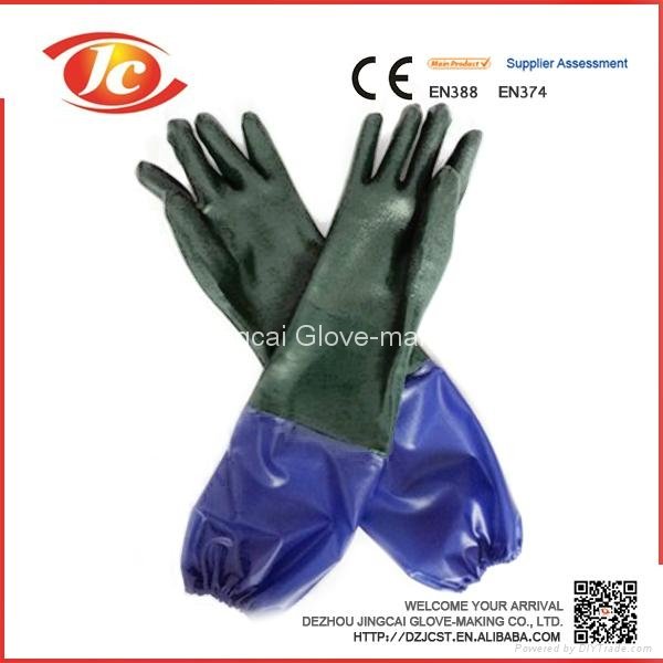 single dipped smooth finished PVC gloves with soft PVC sleeve interlock liner