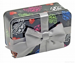 Elegant rectangle chocolate gift tin box with ribbon