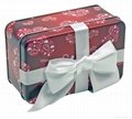 Elegant rectangle chocolate gift tin box with ribbon