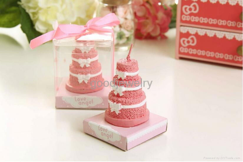 Pink 3 Layers Rose Cake Bow Candle For Wedding Party Birthday Souvenirs Gift