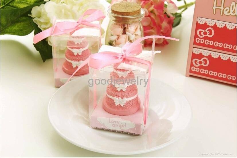 Pink 3 Layers Rose Cake Bow Candle For Wedding Party Birthday Souvenirs Gift 4