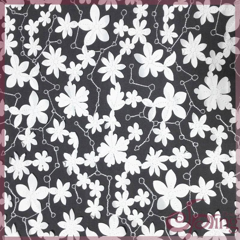 Applique white flower laser lace embroidery fabric for dress