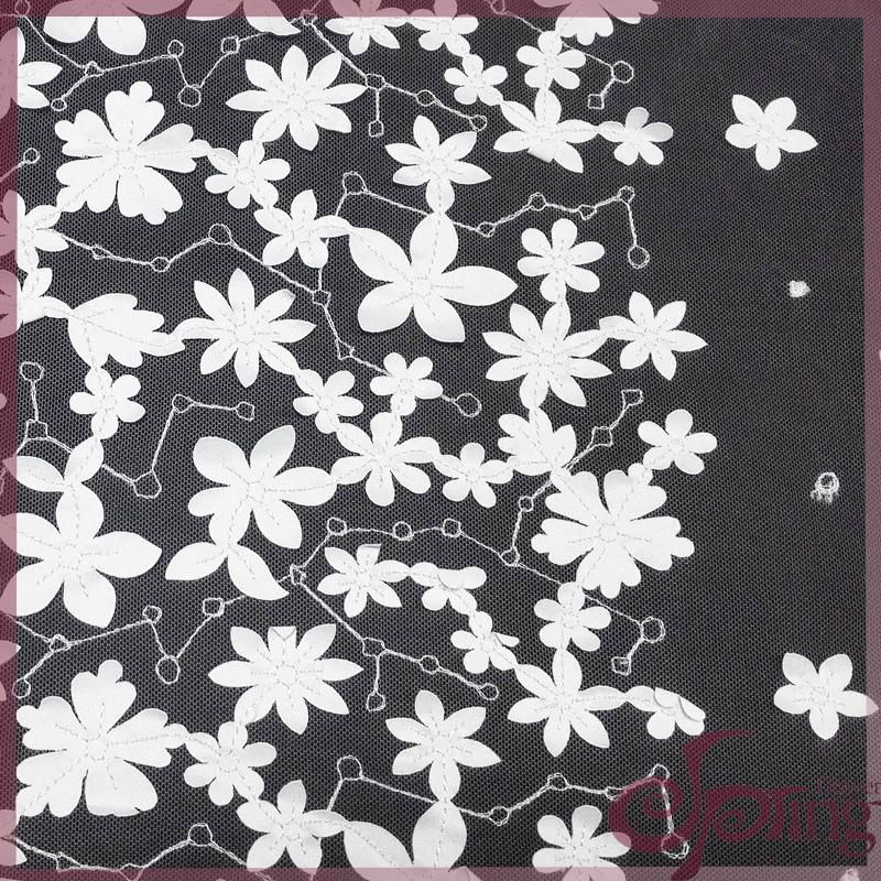 Applique white flower laser lace embroidery fabric for dress 2
