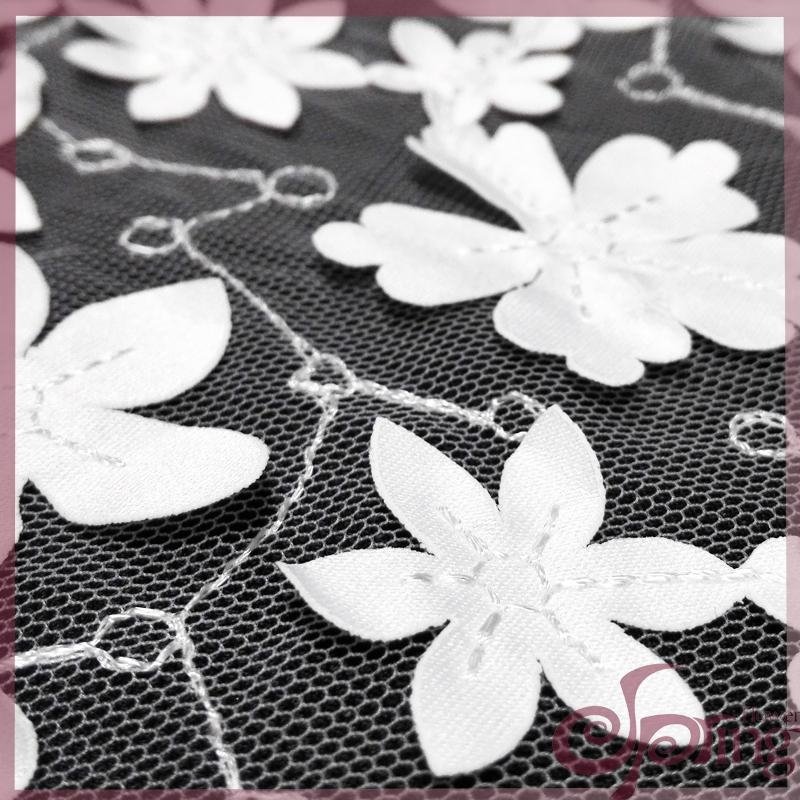 Applique white flower laser lace embroidery fabric for dress 3