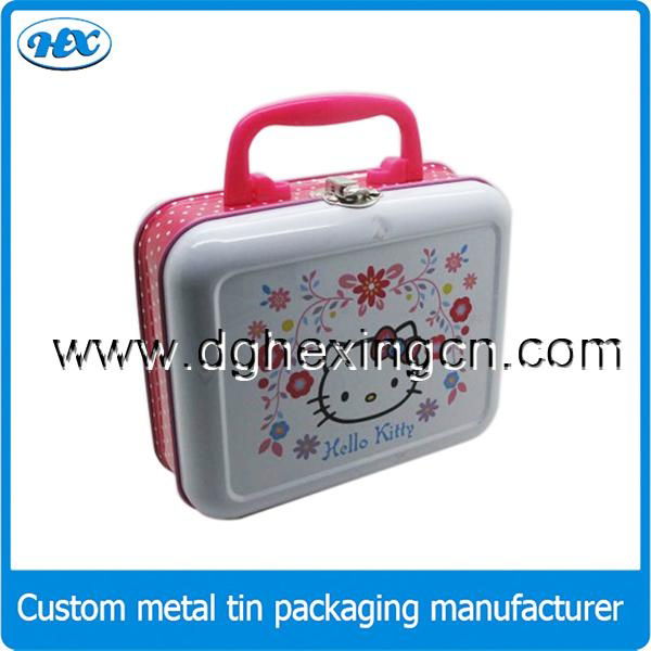 Metal tin lunch box for kids, metal tin suitcase, tin box with handle