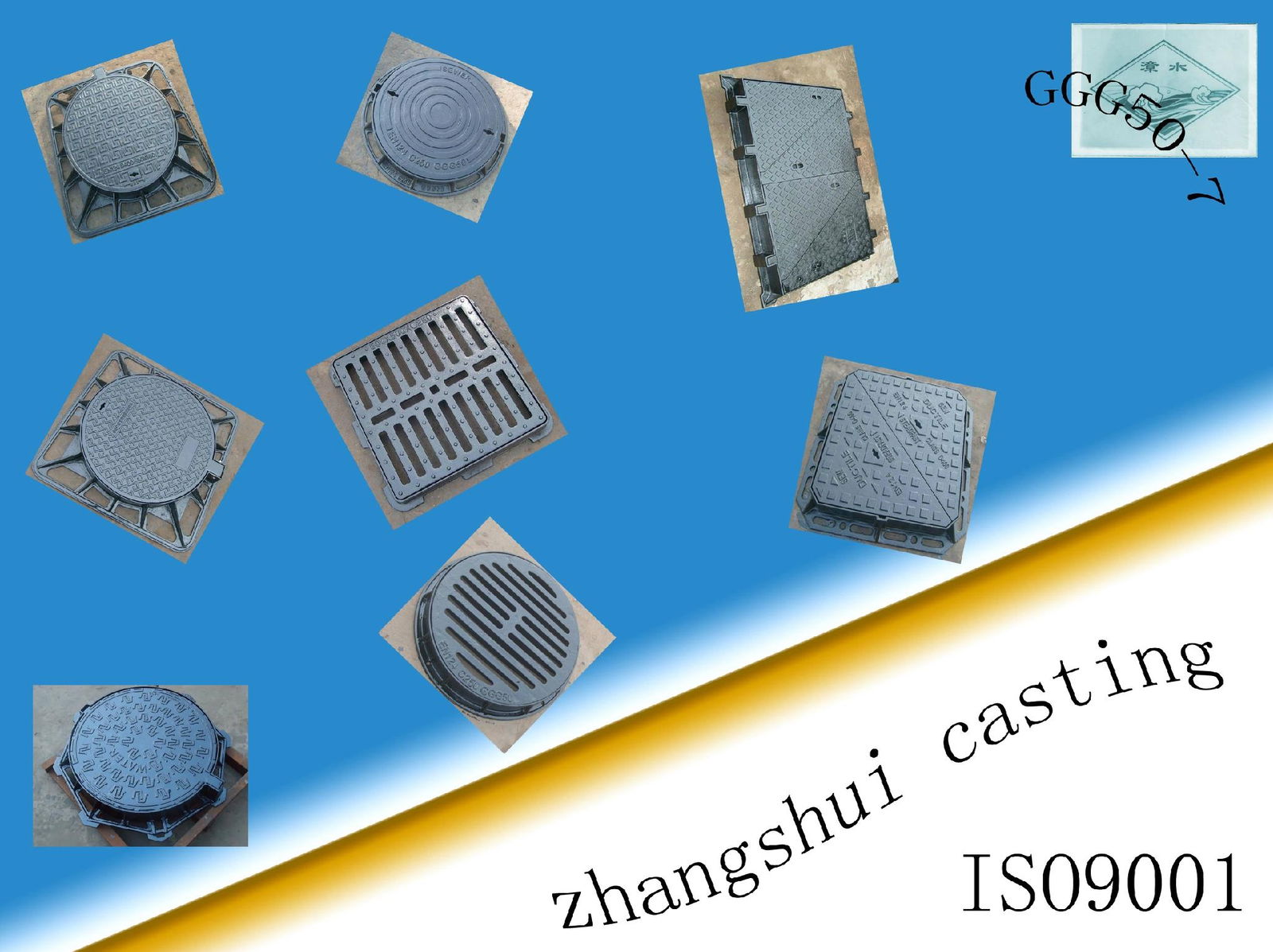 Ductile iron manhole cover square frame and circle cover EN124 D400