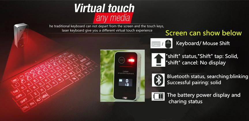 Touch Portable Bluetooth Virtual Laser Projection Keyboard With Lcd  2