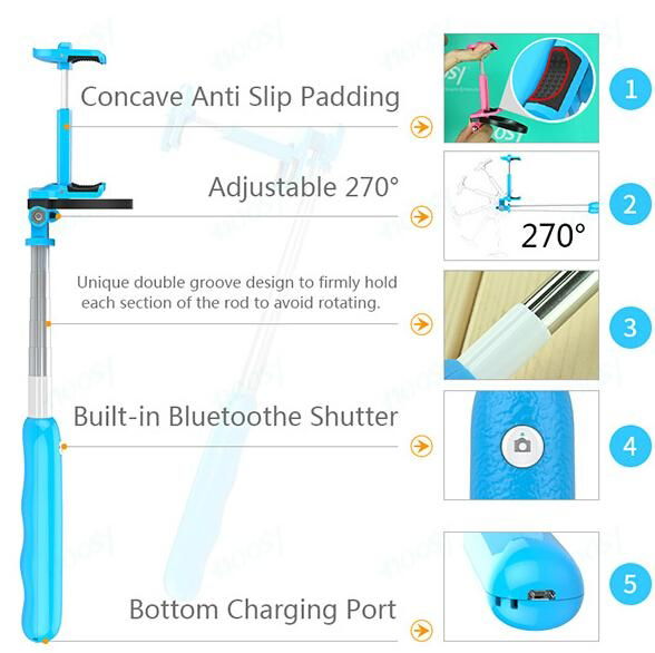 mini wireless bluetooth selfie stick monopod with bluetooth shutter button 5