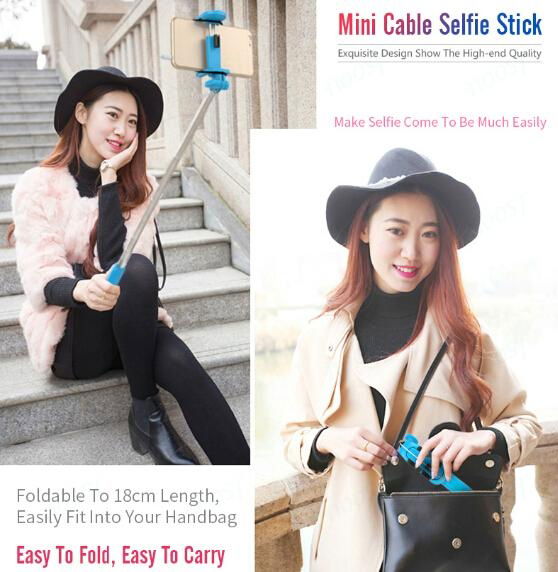 Mini wired selfie-stick designer hotsell lightweight selfie stick with cable 5